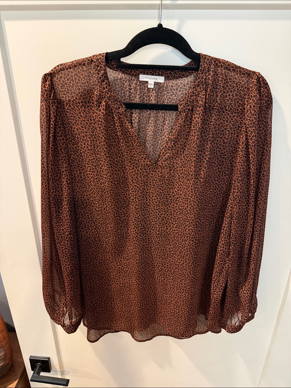 Pleione Brown Animal-Print V-Neck Blouse